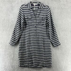 Boden Linen Shirt Dress Womens 6R Gray Striped Popover Nautical Cruise Travel